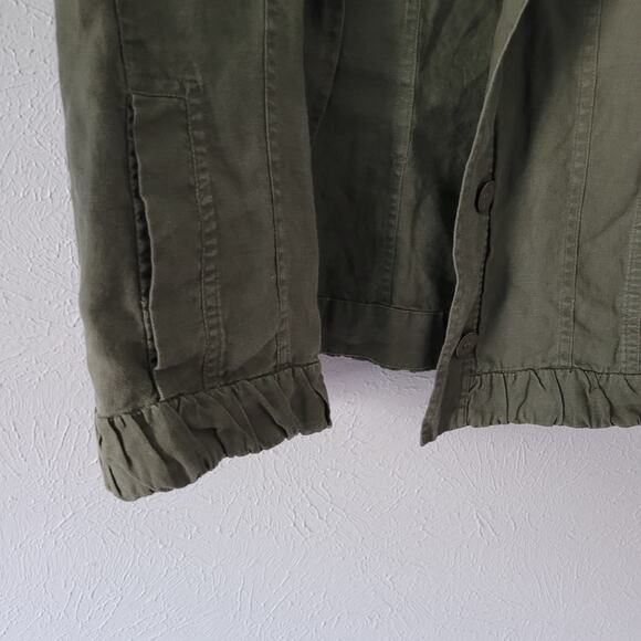 Chico's Women's Linen Button Up Lagen look Jacket in army green - Picture 8 of 11